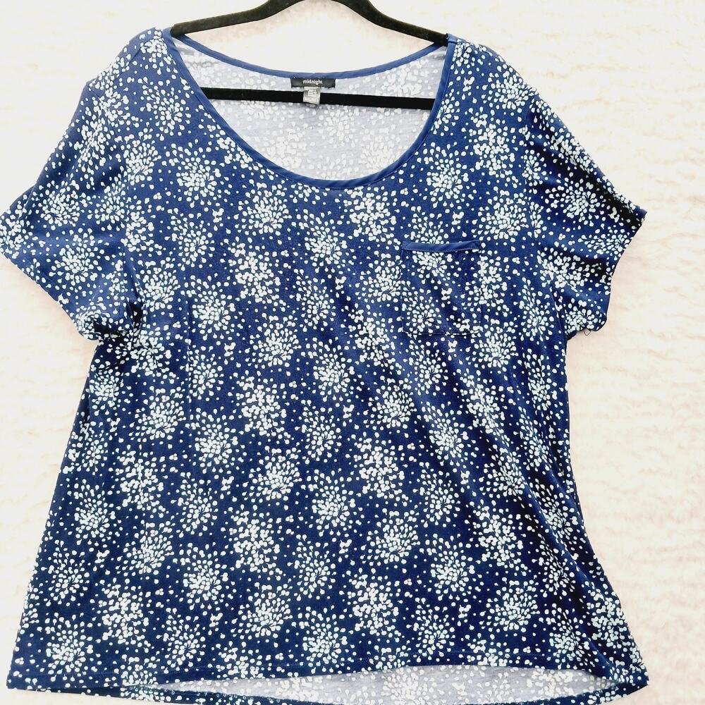 T-Shirt Women Blue White Floral Soft Girl Cottagecore Bloomcore Pocket Size XXL